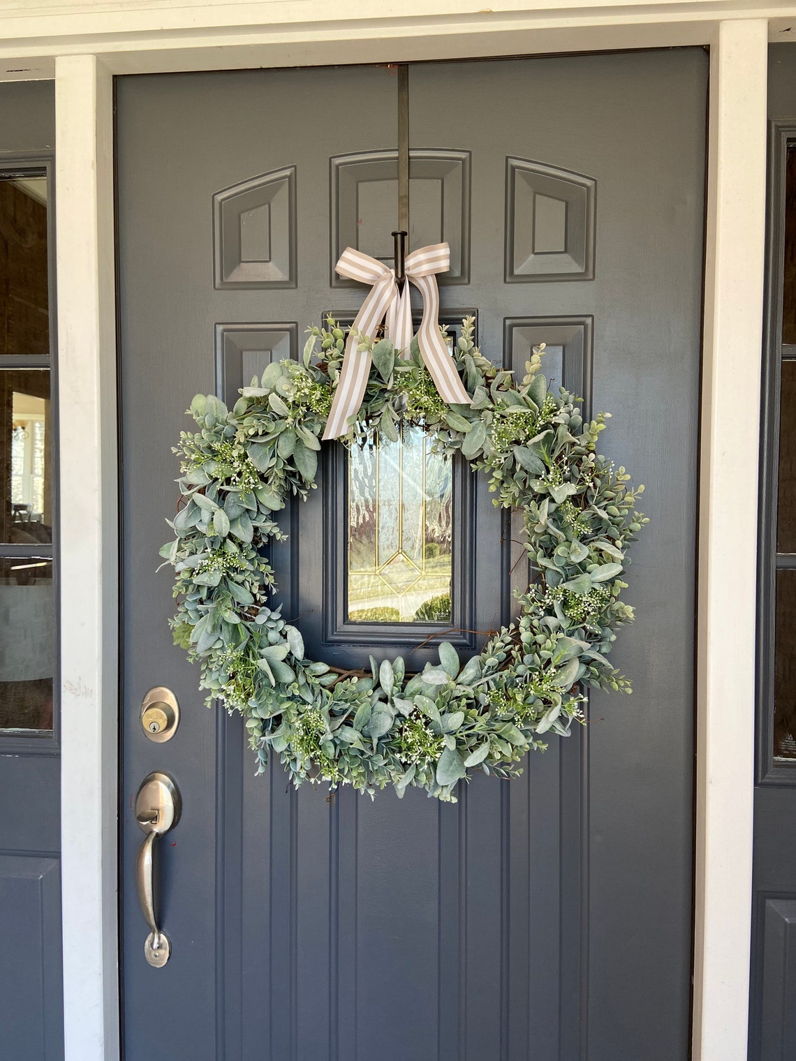 26 Inch Baby’s Breath Eucalyptus Lambs Ear Wreath, Wedding Wreath Faux ...