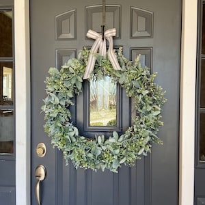 26 Inch Baby’s Breath Eucalyptus Lambs Ear Wreath, Wedding Wreath Faux ...