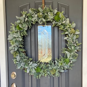 32 inch Succulent Lambs Ear Eucalyptus Wreath, Farmhouse Wreath, Summer Succulent Wreath, Farmhouse Succulent Wreath, Large Outdoor Wreath