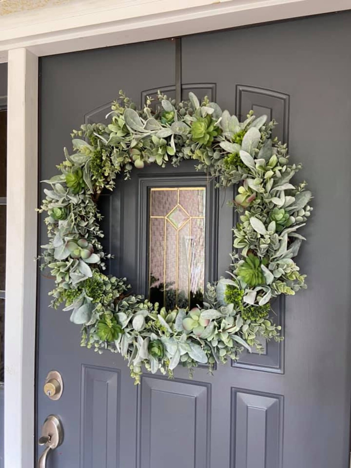 26 Inch Succulent Lambs Ear Eucalyptus Wreath, Farmhouse Wreath, Summer ...