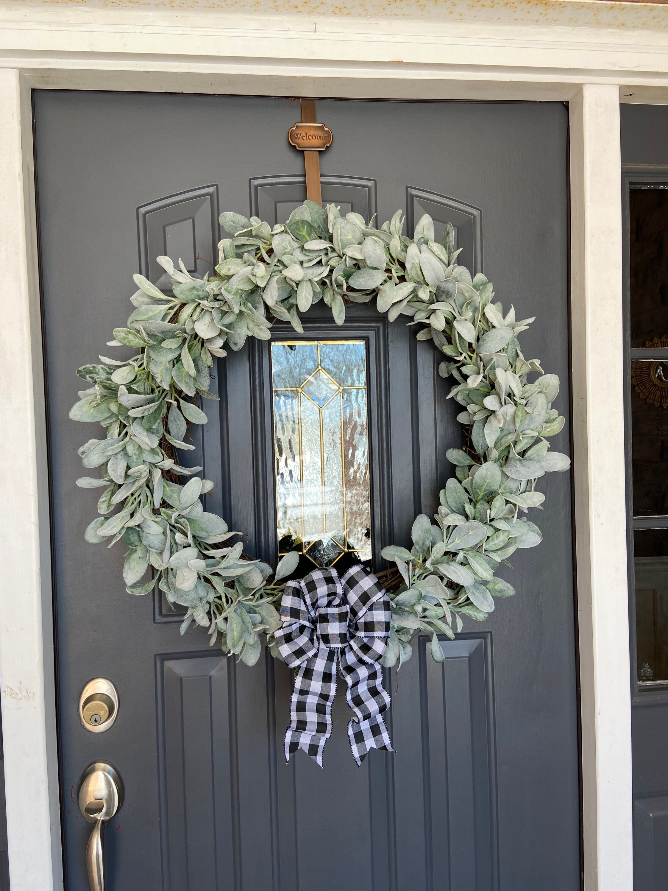 26 Inch Lambs Ear Wreath, Realistic Faux Lambs Ear Wreath, Modern ...