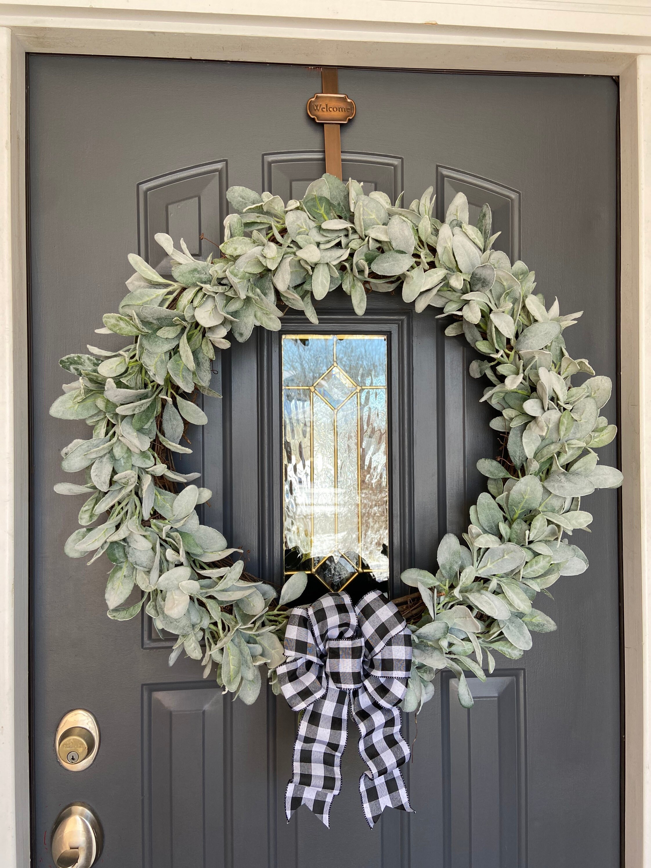 26 Inch Lambs Ear Wreath, Realistic Faux Lambs Ear Wreath, Modern ...