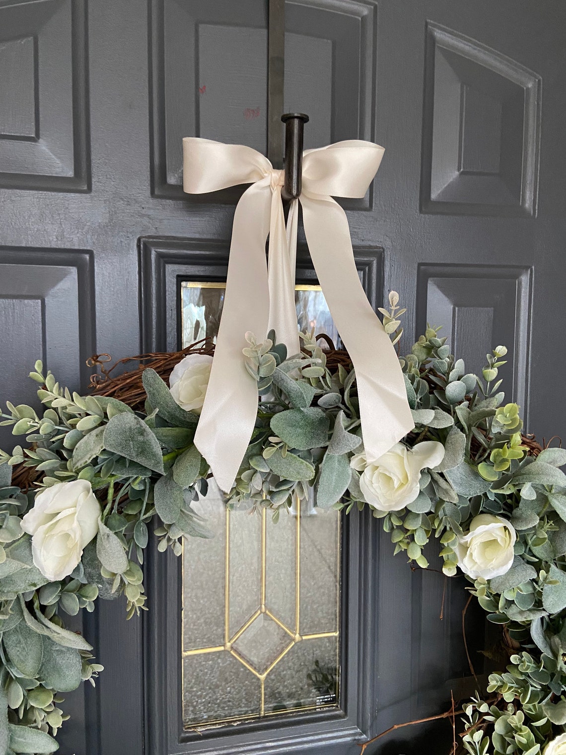 XL 26 Inch Lambs Ear Eucalyptus Ivory Rose Wedding Wreath - Etsy