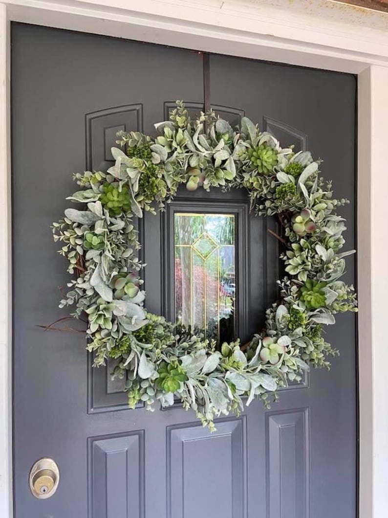 26 Inch Succulent Lambs Ear Eucalyptus Wreath, Farmhouse Wreath, Summer ...