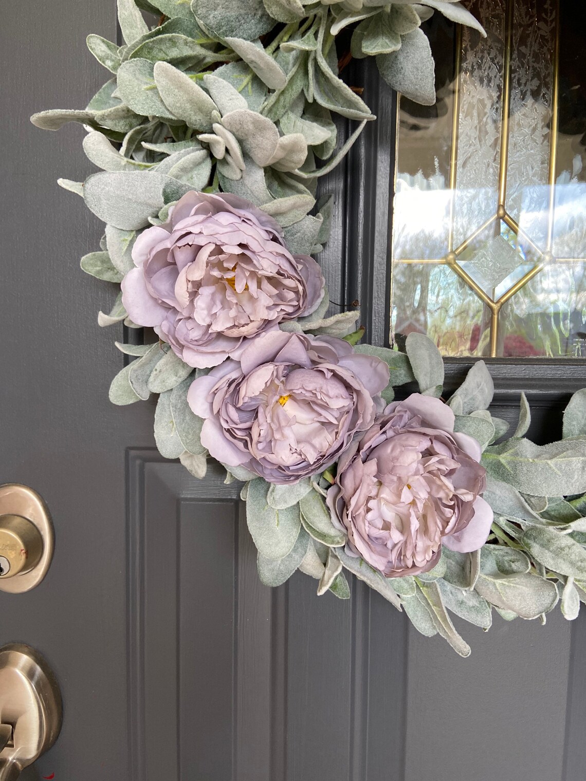 26 Inch Lambs Ear Lavender Peony Wreath Realistic Faux Lambs Etsy