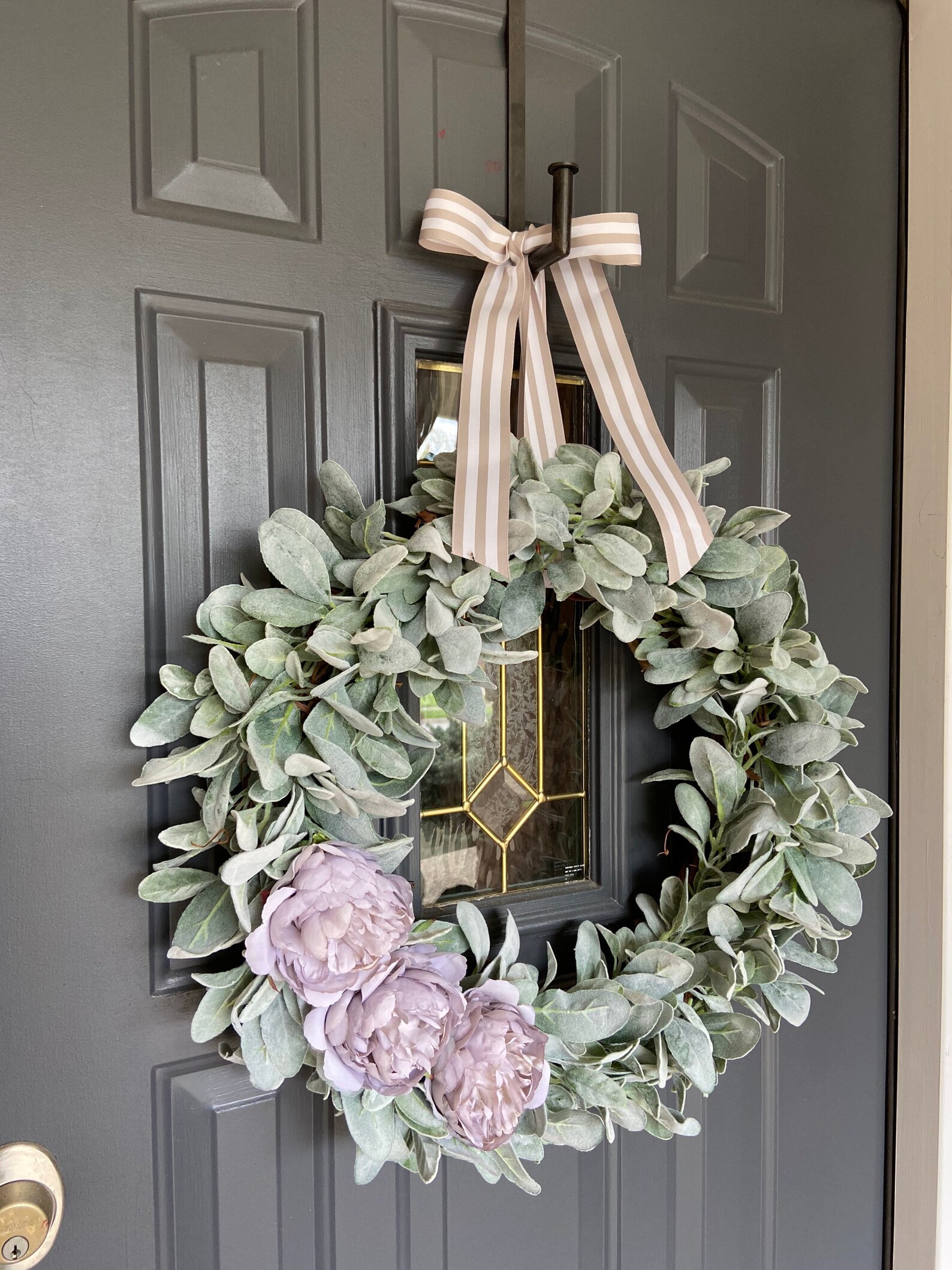 26 Inch Lambs Ear Lavender Peony Wreath Realistic Faux Lambs Etsy