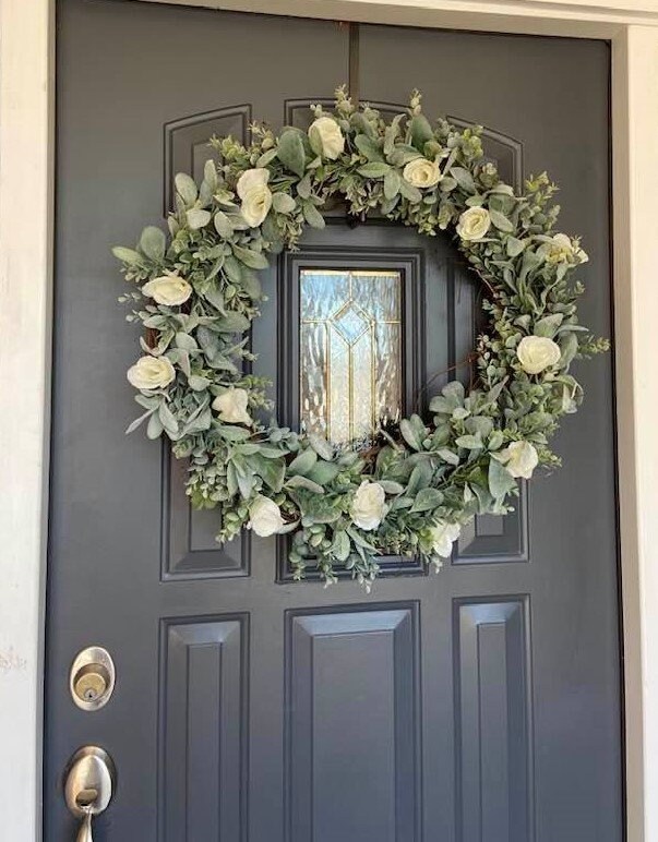 XL 26 Inch Lambs Ear Eucalyptus Ivory Rose Wedding Wreath, Farmhouse ...
