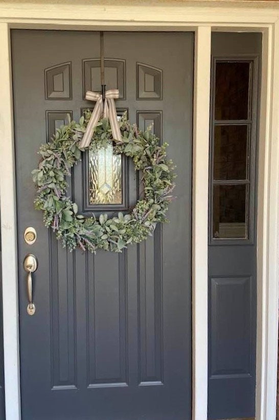 26 Inch Eucalyptus Lambs Ear Lavender Wreath, Realistic Faux Lambs Ear ...