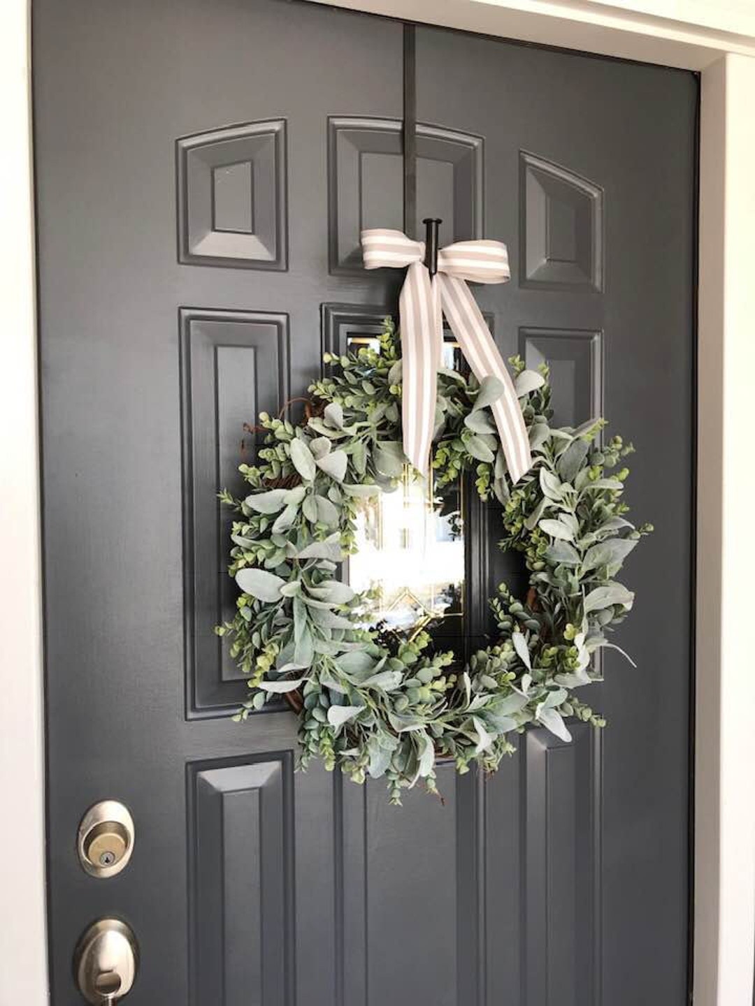 20 in Modern Farmhouse Lambs Ear Eucalyptus Wreath, Outdoor Wreath ...