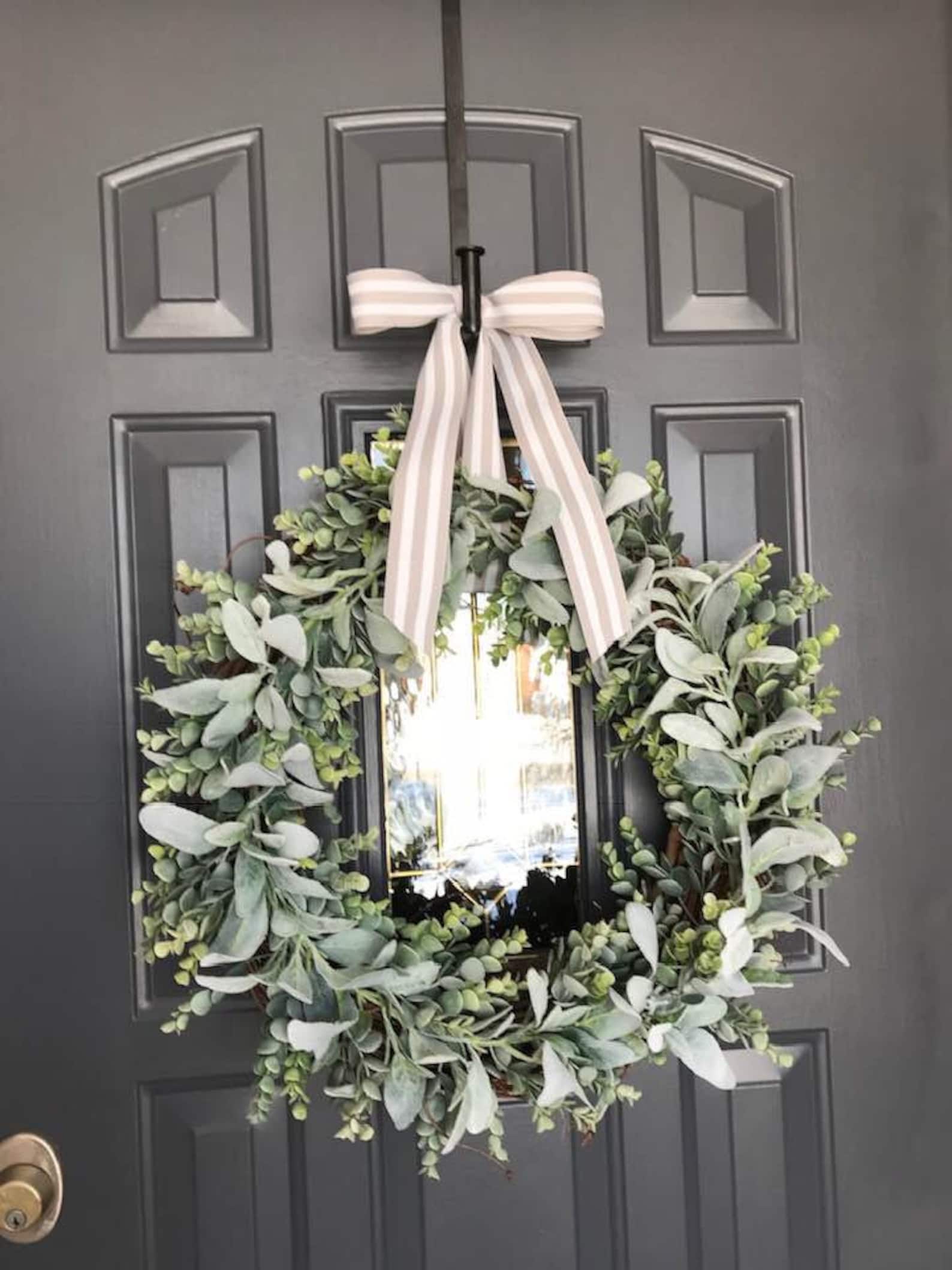 20 in Modern Farmhouse Lambs Ear Eucalyptus Wreath, Outdoor Wreath ...