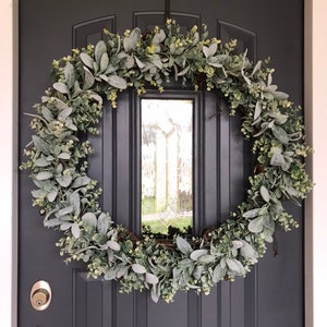 32 inch Eucalyptus Lambs Ear Wreath, Realistic Faux Lambs Ear Wreath, Farmhouse Wreath, 32 inch Wreath, Outdoor Wreath