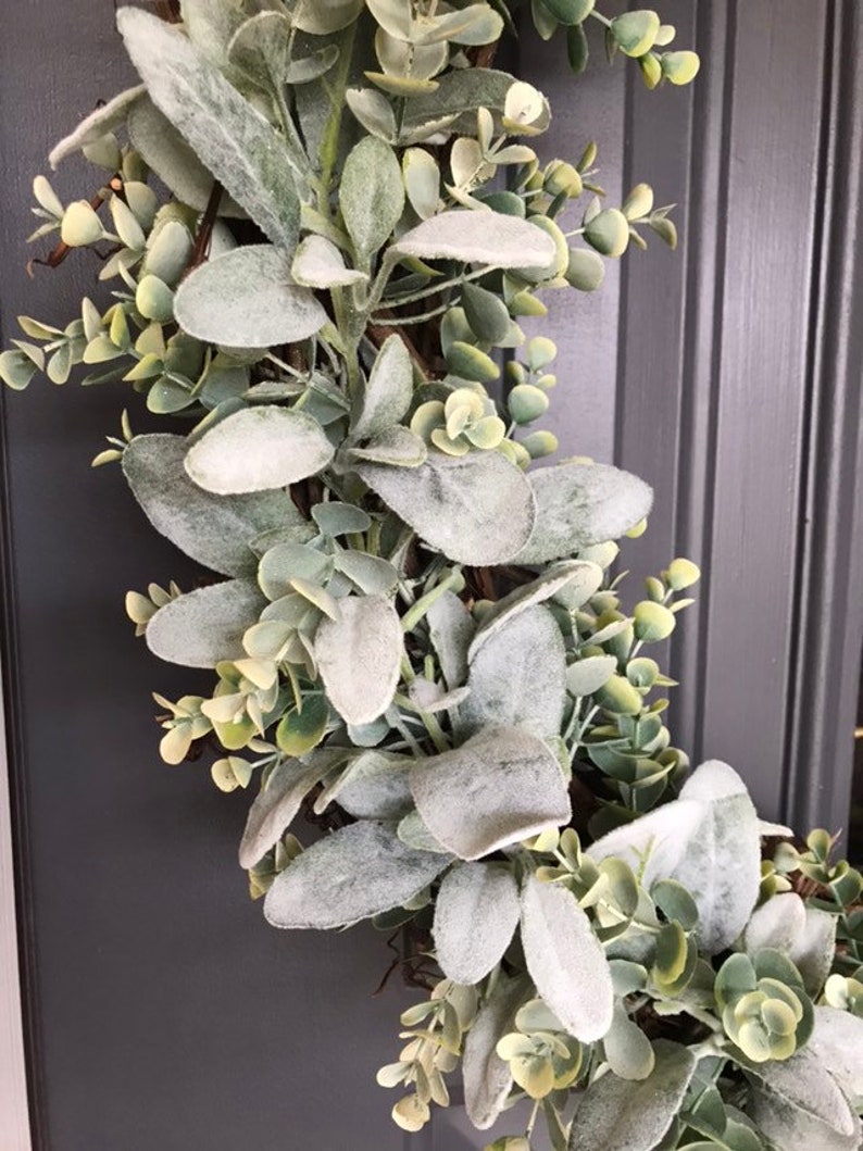 32 Inch Eucalyptus Lambs Ear Wreath Realistic Faux Lambs Ear Etsy