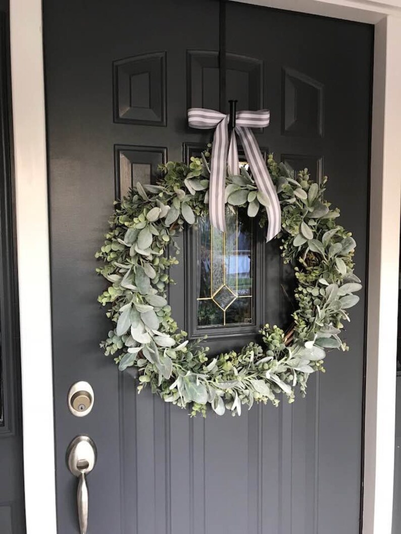 26 Inch Eucalyptus Lambs Ear Wreath, Realistic Faux Lambs Ear Wreath ...