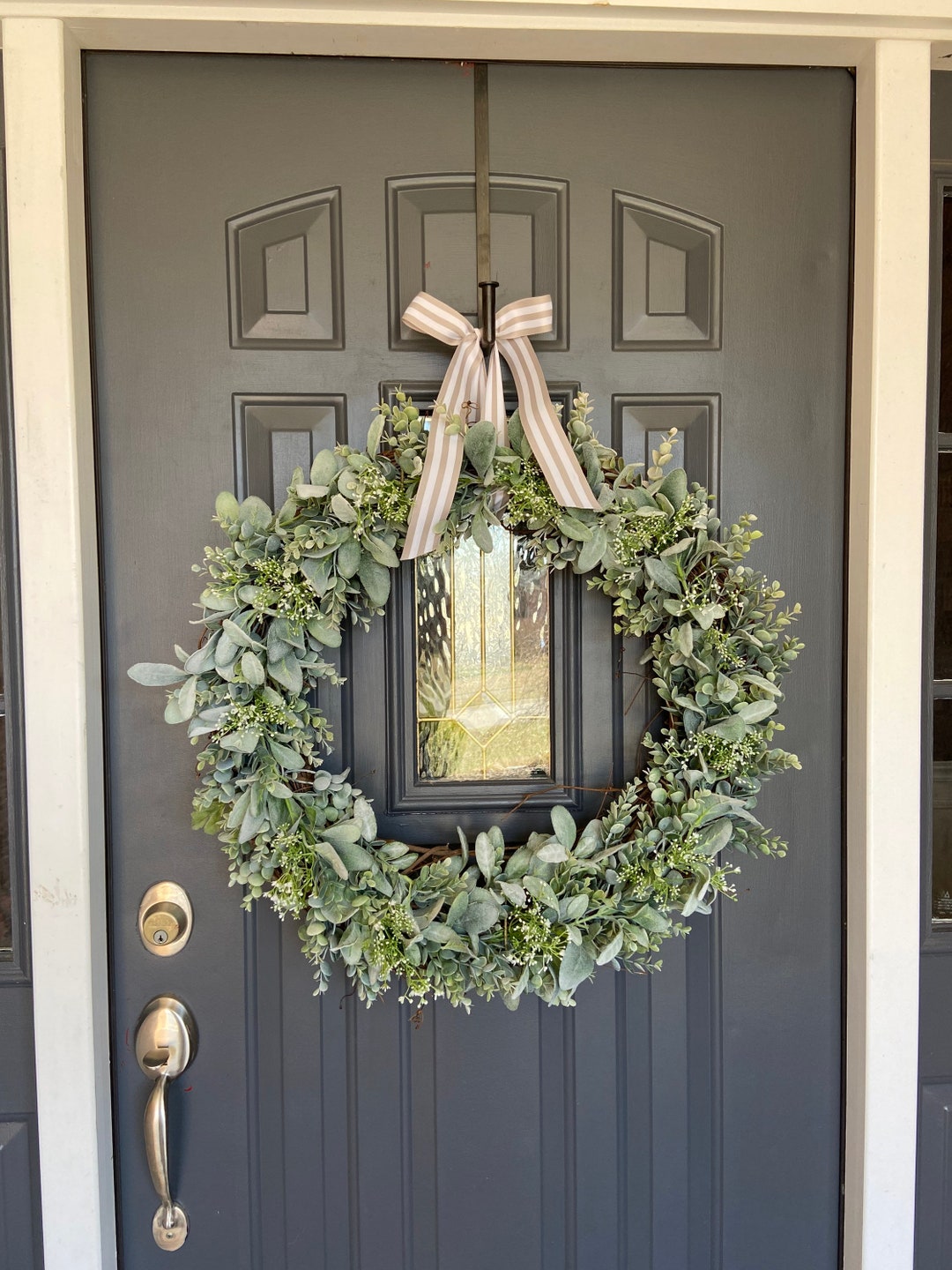 26 Inch Baby’s Breath Eucalyptus Lambs Ear Wreath, Wedding Wreath Faux ...