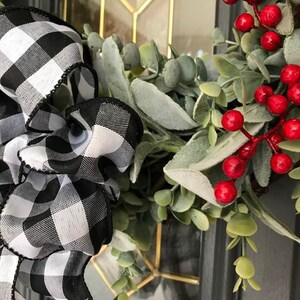 20 Inch Modern Farmhouse Christmas Lambs Ear Eucalyptus Red Berry ...