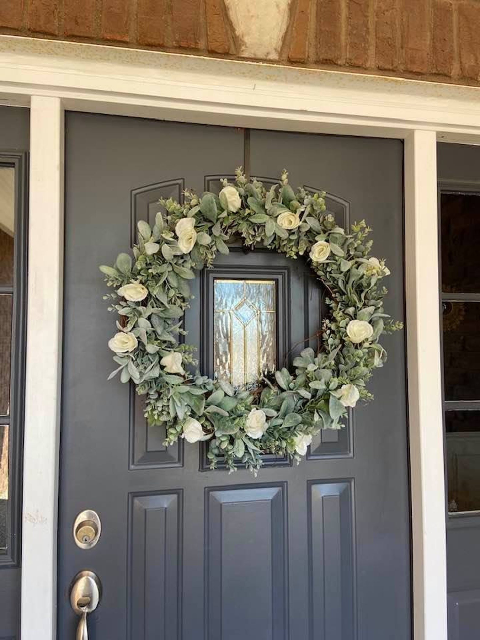 XL 26 Inch Lambs Ear Eucalyptus Ivory Rose Wedding Wreath | Etsy