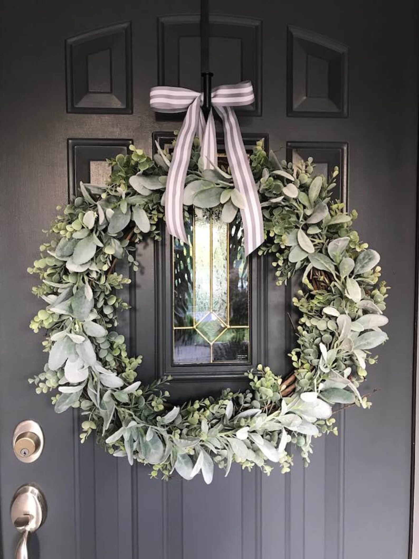 26 Inch Eucalyptus Lambs Ear Wreath, Realistic Faux Lambs Ear Wreath ...