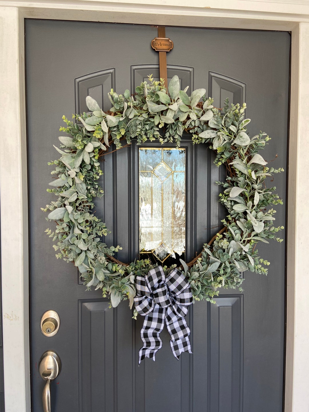 Farmhouse XL 26 in Lambs Ear Eucalyptus Wreath, Realistic Faux Lambs ...