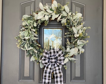 20 inch Lambs Ear Eucalyptus Wreath, Realistic Faux Lambs Ear Wreath, Farmhouse Wreath, Outdoor Wreath Etsy Wreath