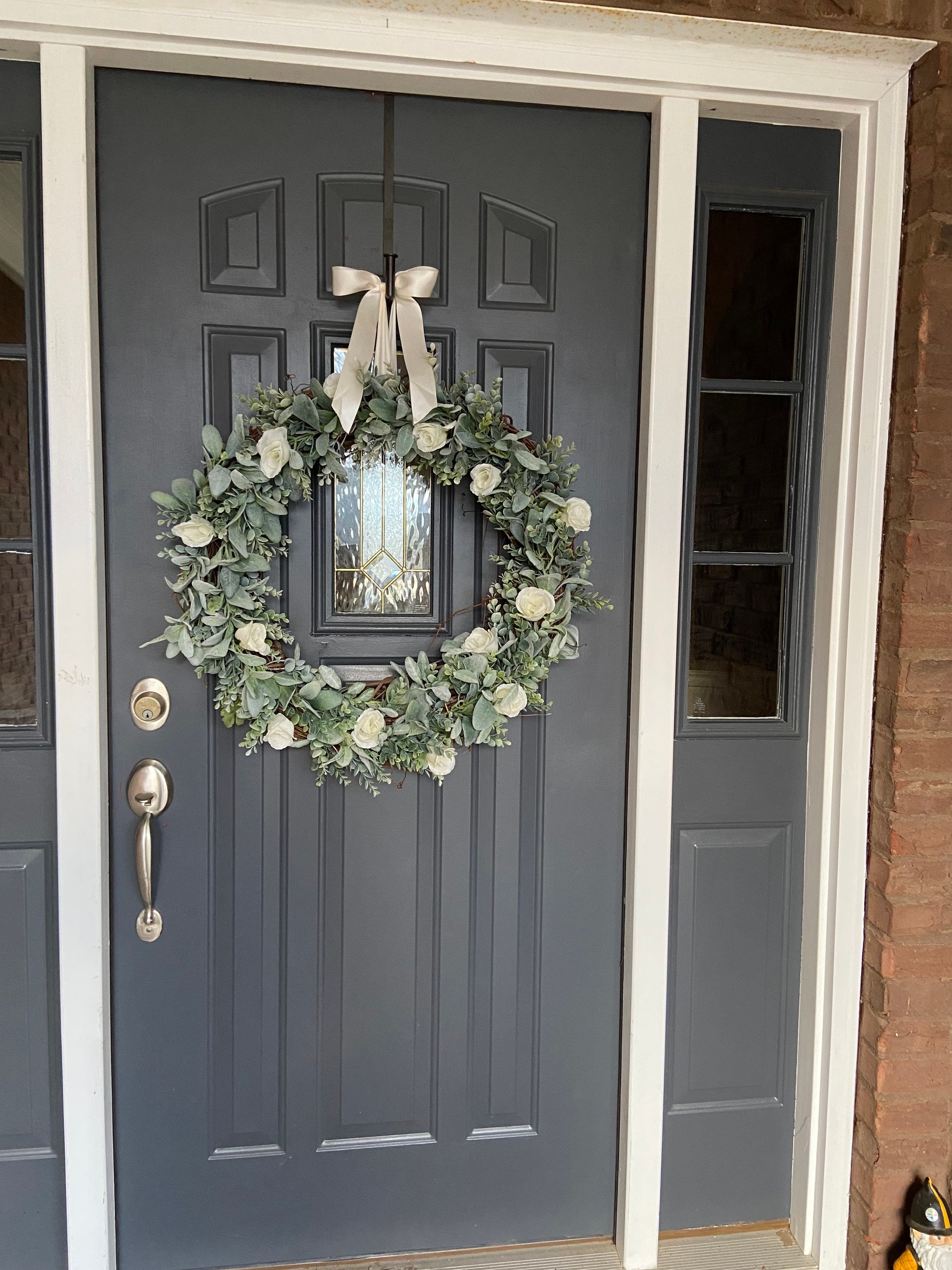 XL 26 Inch Lambs Ear Eucalyptus Ivory Rose Wedding Wreath, Farmhouse ...