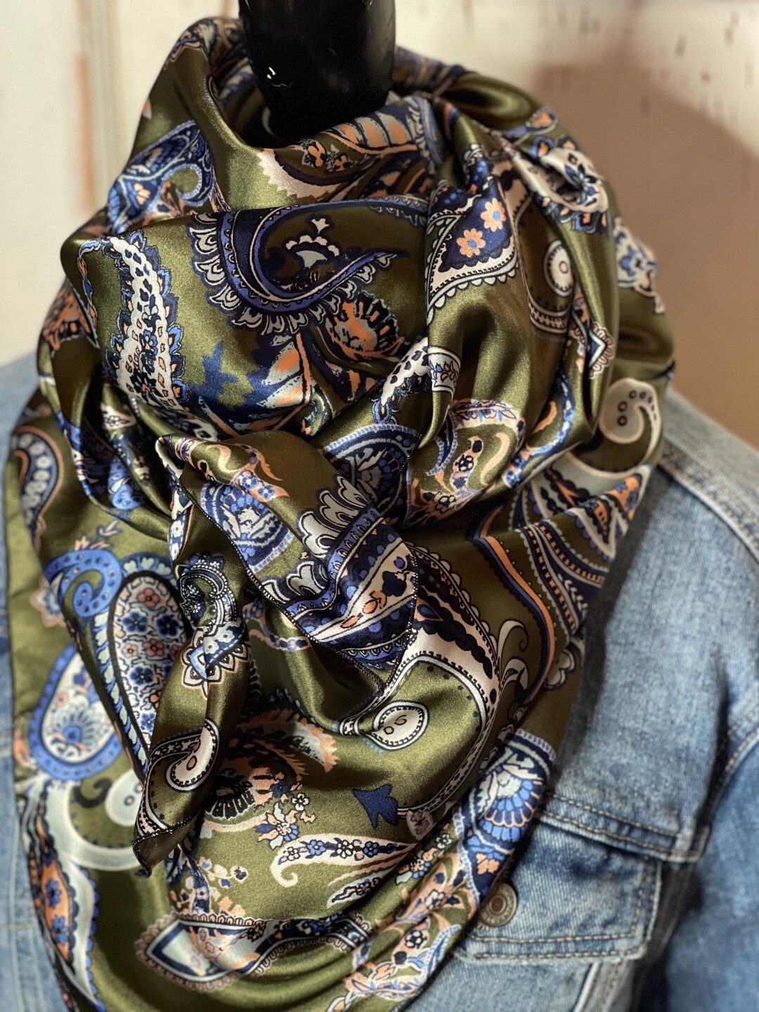 Olive and Paisley Wild Rag| Extra Large Wild Rag | Stripe Wild Rag ...