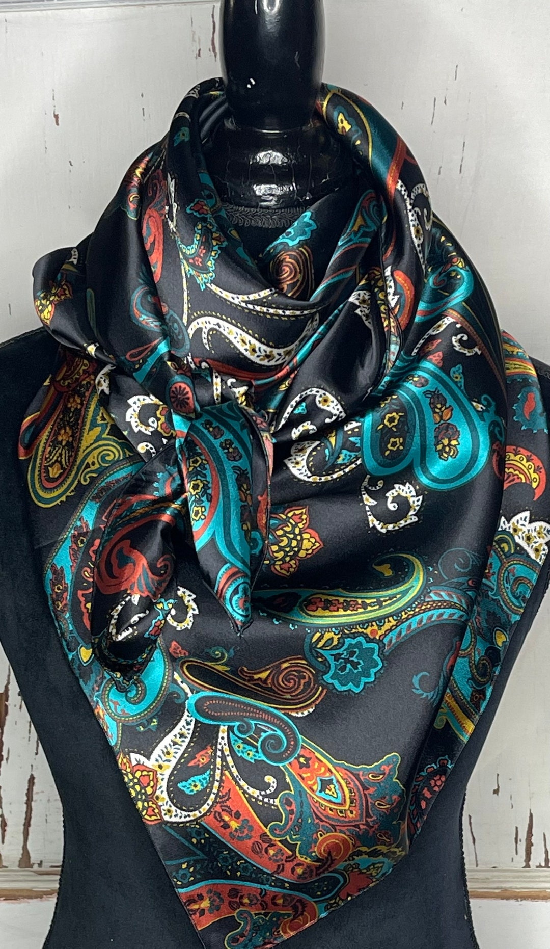 Paisley Wild rag, Charmeuse Satin, Teal Paisley, Extra Large Wild Rag ...