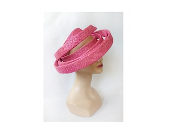 Pink women's hat wedding ceremony minimalist sisal cocktail fascinator