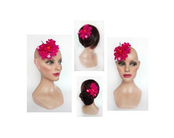 Pink wedding hairstyle hat bar, guest fascinator