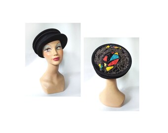 Women's black embroidery cap