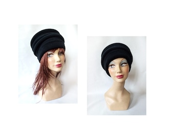 Women's winter hat, black polar toque, minimalist fabrics