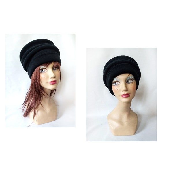 Chapeau hiver femme toque polaire noir tissus minimaliste