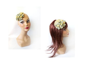 Small straw wedding guest hat fascinator flower ceremony