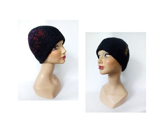 Upcycled unisex hand knitted boho Street Art wool hat