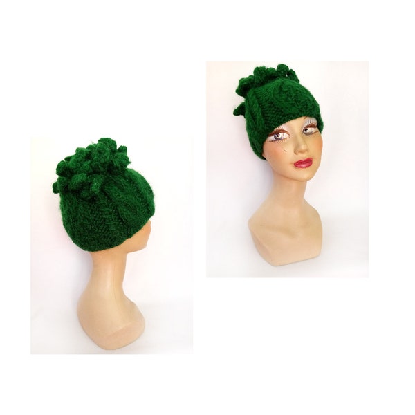 Bonnet femme laine vert