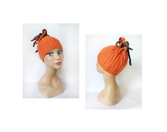 Bonnet femme laine fantaisie orange dreadlocks cadeau