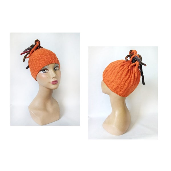 Bonnet femme laine fantaisie orange dreadlocks cadeau