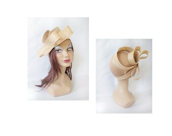 Wedding guest turban hat headband beige ceremony fascinator cocktail