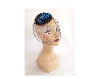 Small black women's hat veil wedding fascinator evening party ceremony