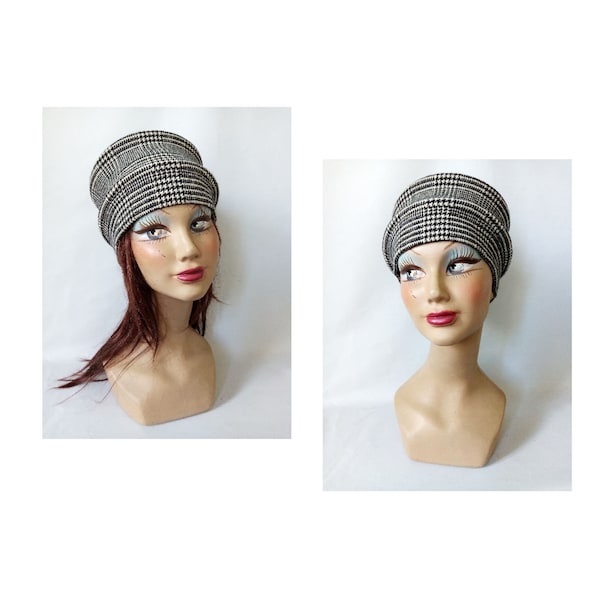 Toque chapeau claque noir blanc femme hiver minimaliste chic