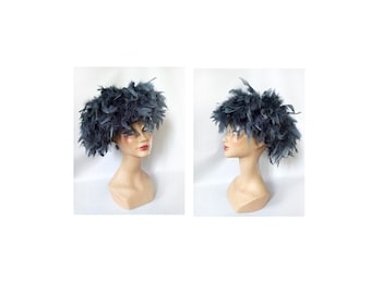 Women's feather hat wedding winter fascinator ceremony gray