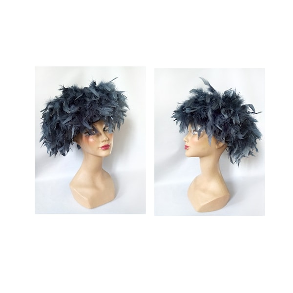 Chapeau plume femme mariage hiver bibi cérémonie gris