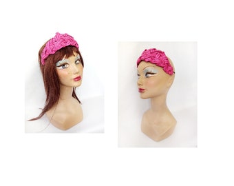 Women's pink straw headband wedding cocktail guest