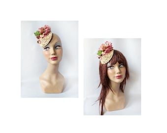 Fascinator wedding small hat guest ceremony straw flower