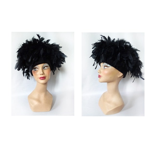 Chapeau cérémonie mariage hiver femme plume noir