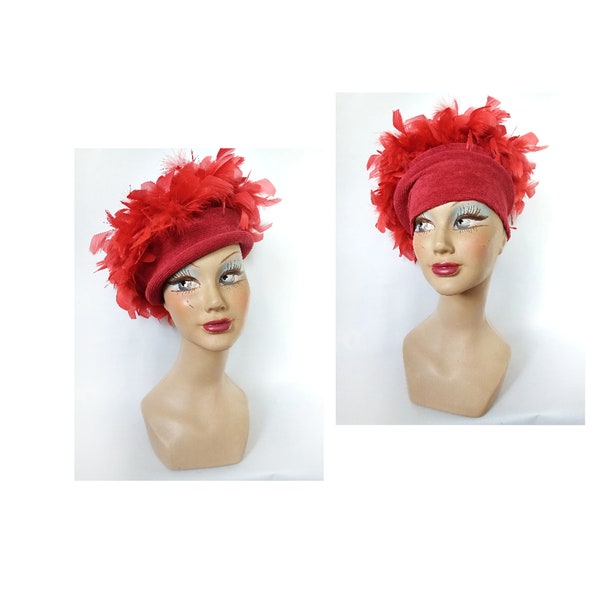 Chapeau cérémonie femme plume rouge mariage cocktail gala