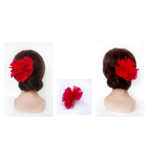 Épingle cheveux plume fleur rouge , accessoires cheveux Tango flamenco