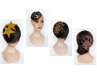 Women's hat, star hair clips, bibi cocktail, hair jewelry