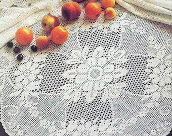 Crochet tablecloth pattern, vintage filet doily PDF