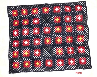 Granny square motif blanket, crochet throw, baby afghan, stroller cover