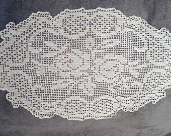 Oval centerpiece, white crochet doily, wedding gift handmade